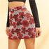 Flower Print Mid Waist Embroidered Floral Striped Short Skirt